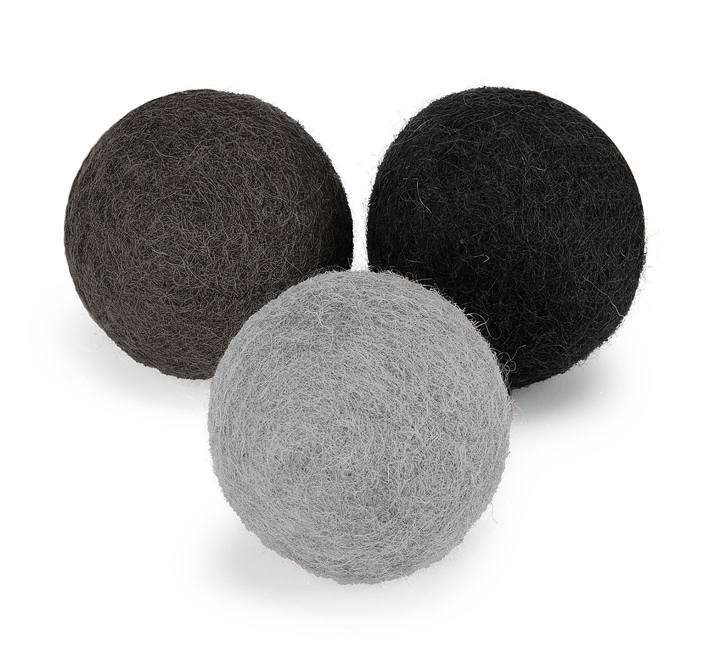 MiaCara Globo cat toy balls in neutral shades of grey, crafted from 100% wool felt.