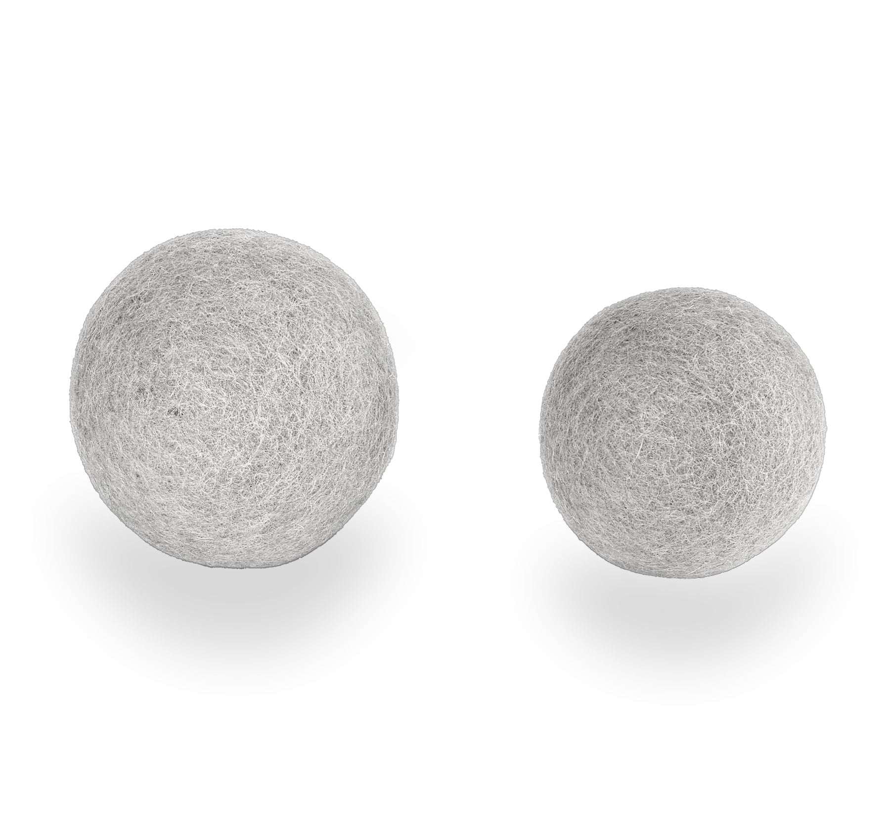 Pair of MiaCara Globo wool felt dog toy balls in grey and two different sizes