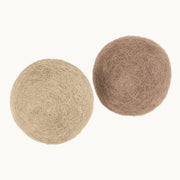 MiaCara Globo dog toy balls in natural wool felt, durable eco-friendly play balls in beige and brown, minimalist design from Lumi Pets Play collection.