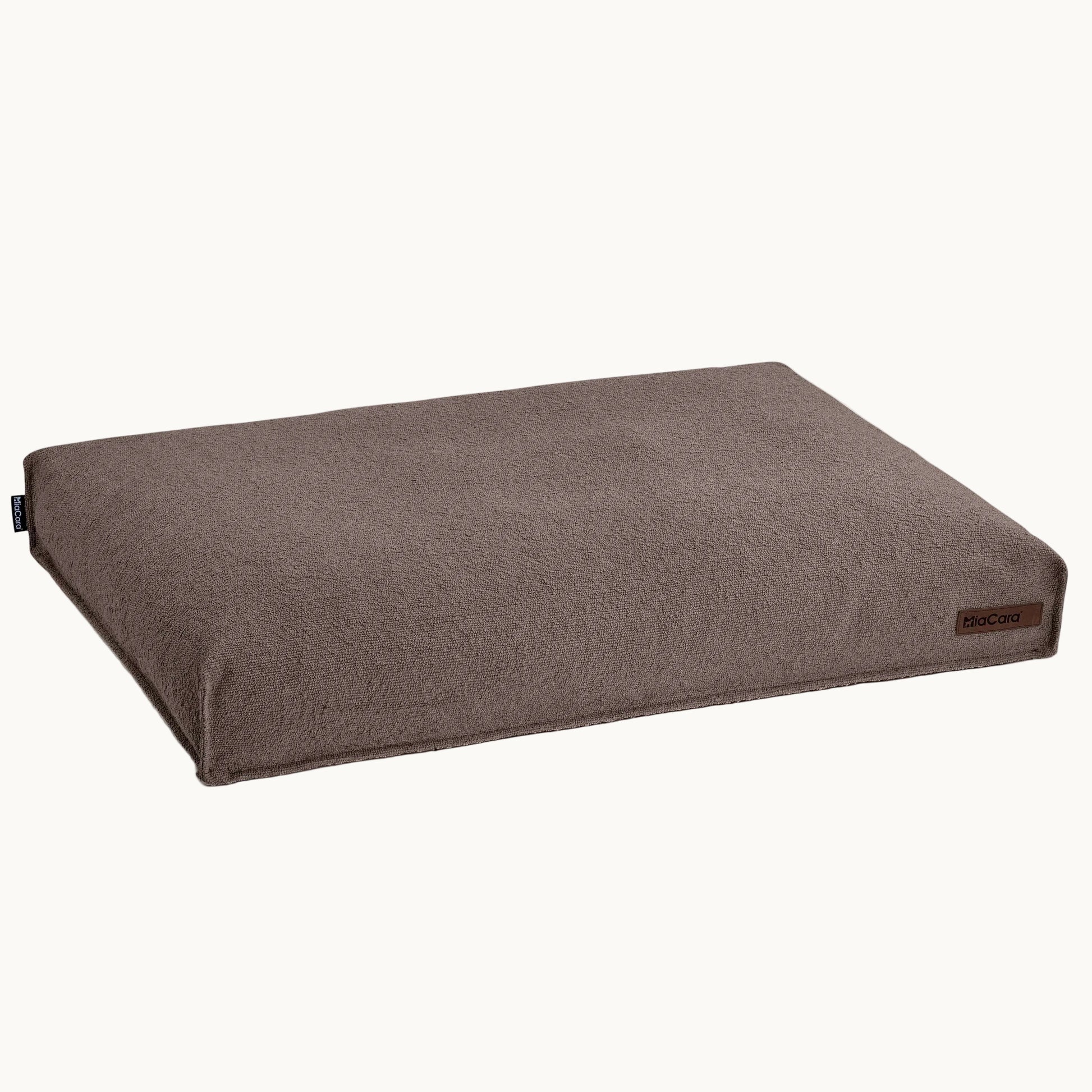 MiaCara Mondo dog cushion in brown fabric, minimalist rectangular bed offering orthopedic comfort and durable design