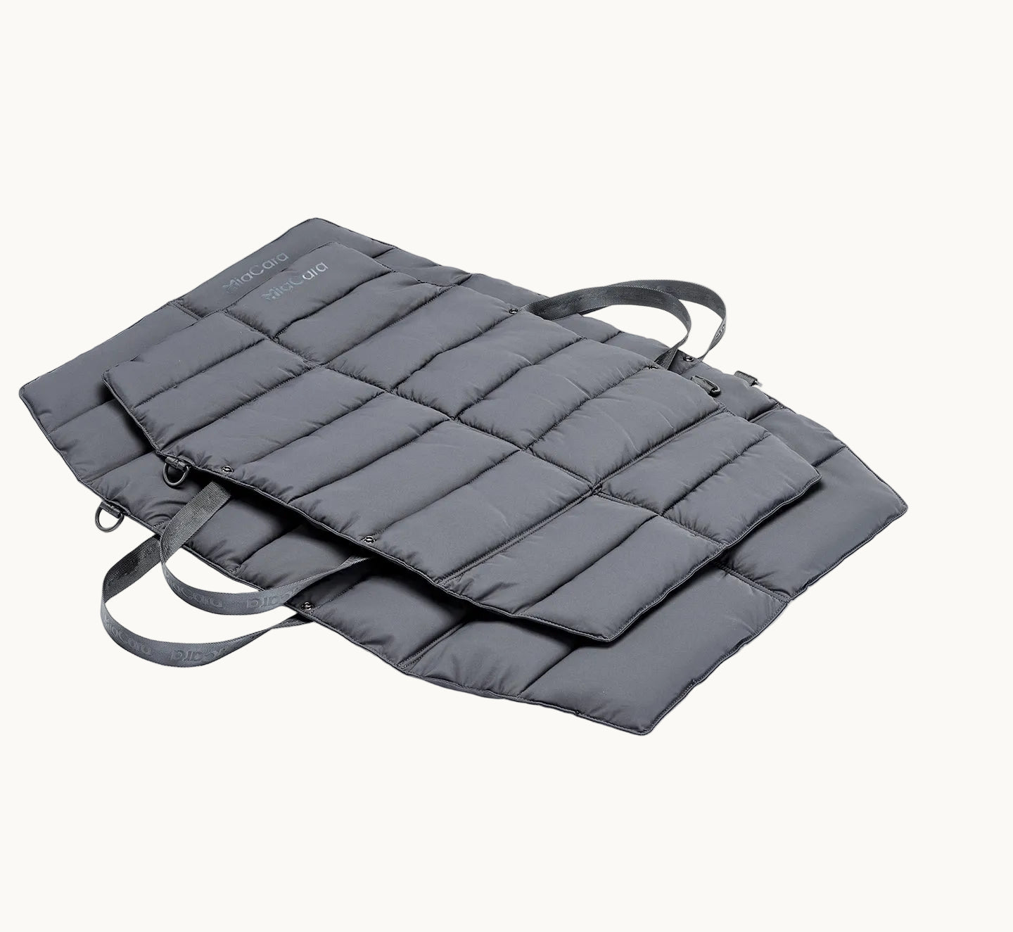 MiaCara Strada travel dog bed in 2 sizes dark grey quilted fabric, foldable with handles and strap for easy carry