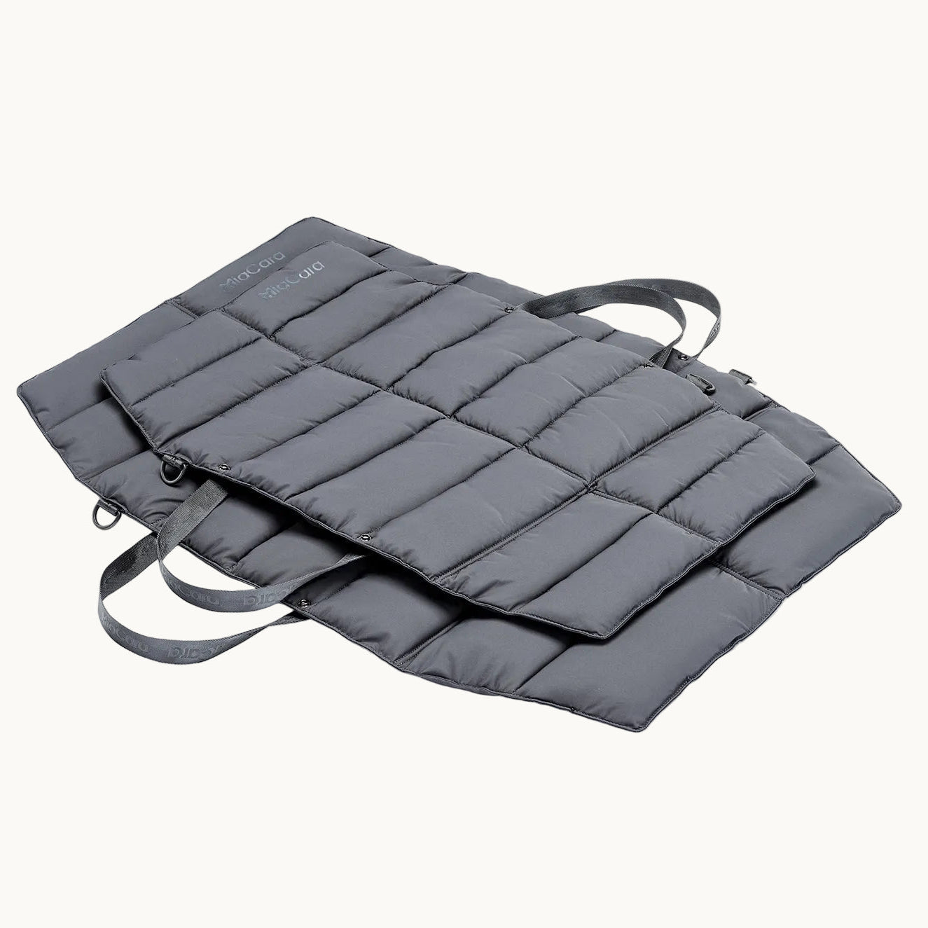 MiaCara Strada travel dog bed in 2 sizes dark grey quilted fabric, foldable with handles and strap for easy carry