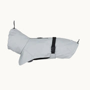 Light grey Tadazhi dog raincoat with waterproof fabric and adjustable black buckle strap, part of Lumi Pets Wear collection
