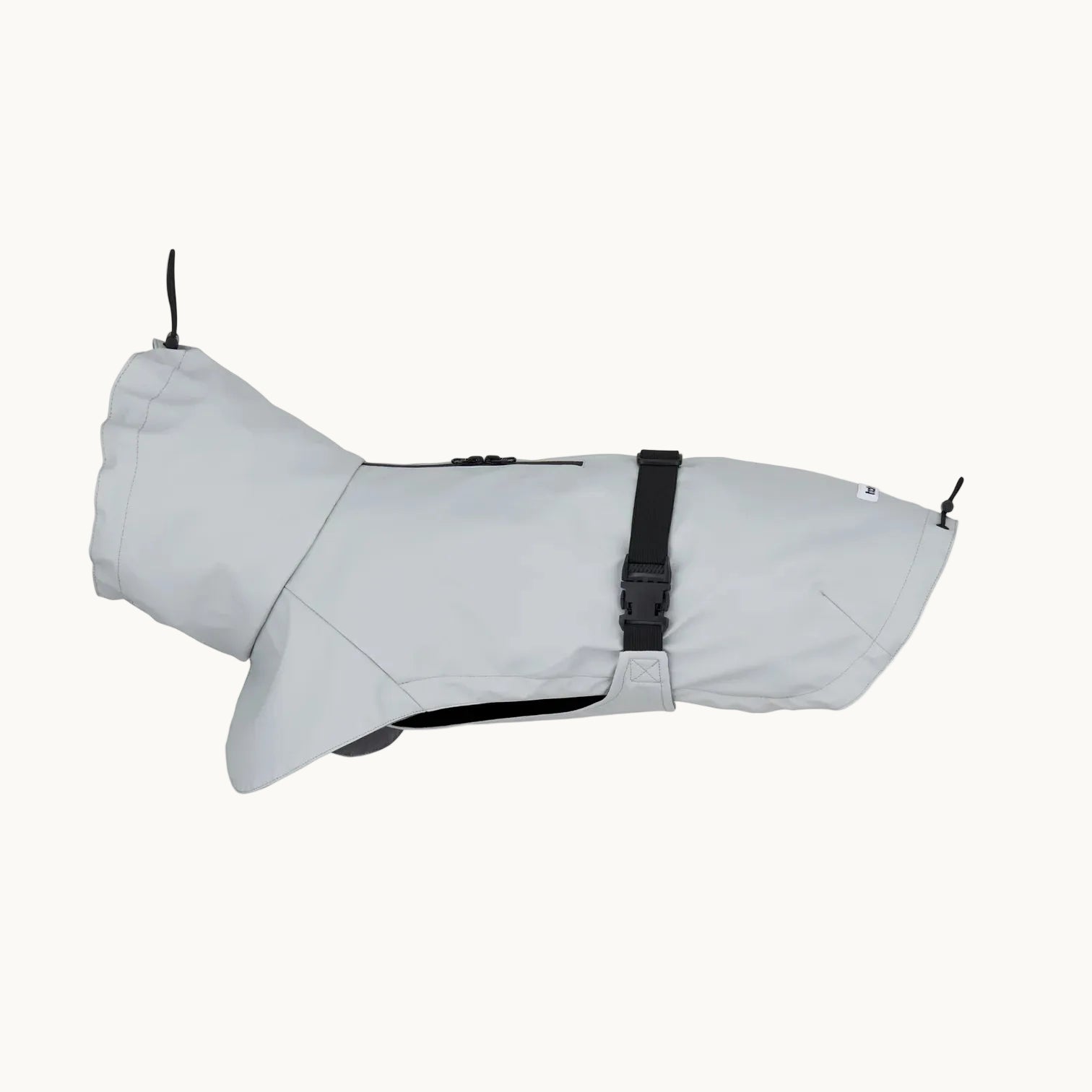 Light grey Tadazhi dog raincoat with waterproof fabric and adjustable black buckle strap, part of Lumi Pets Wear collection