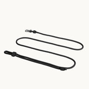 black hands-free dog lead with 3-in-1 design, adjustable silicone slider and silver clasp, versatile leash from Lumi Pets Walk collection