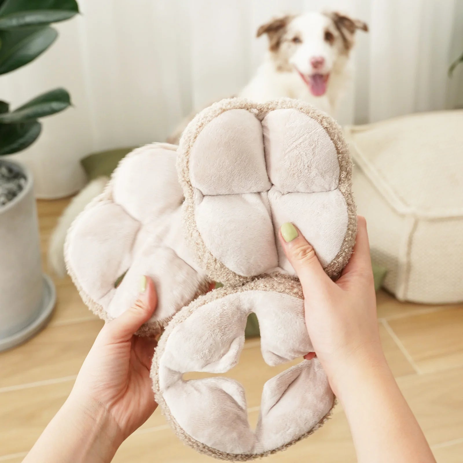 Lambwolf Collective Monti plush knotted ball toy in neutral cream tone, soft and durable for indoor play