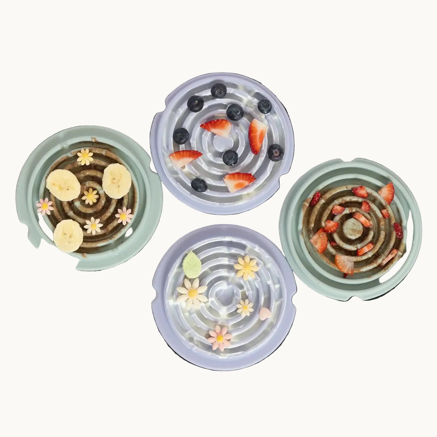 Lunoji Twirl lick mat filled with spreadable treats, spiral texture designed for enrichment and stress relief.