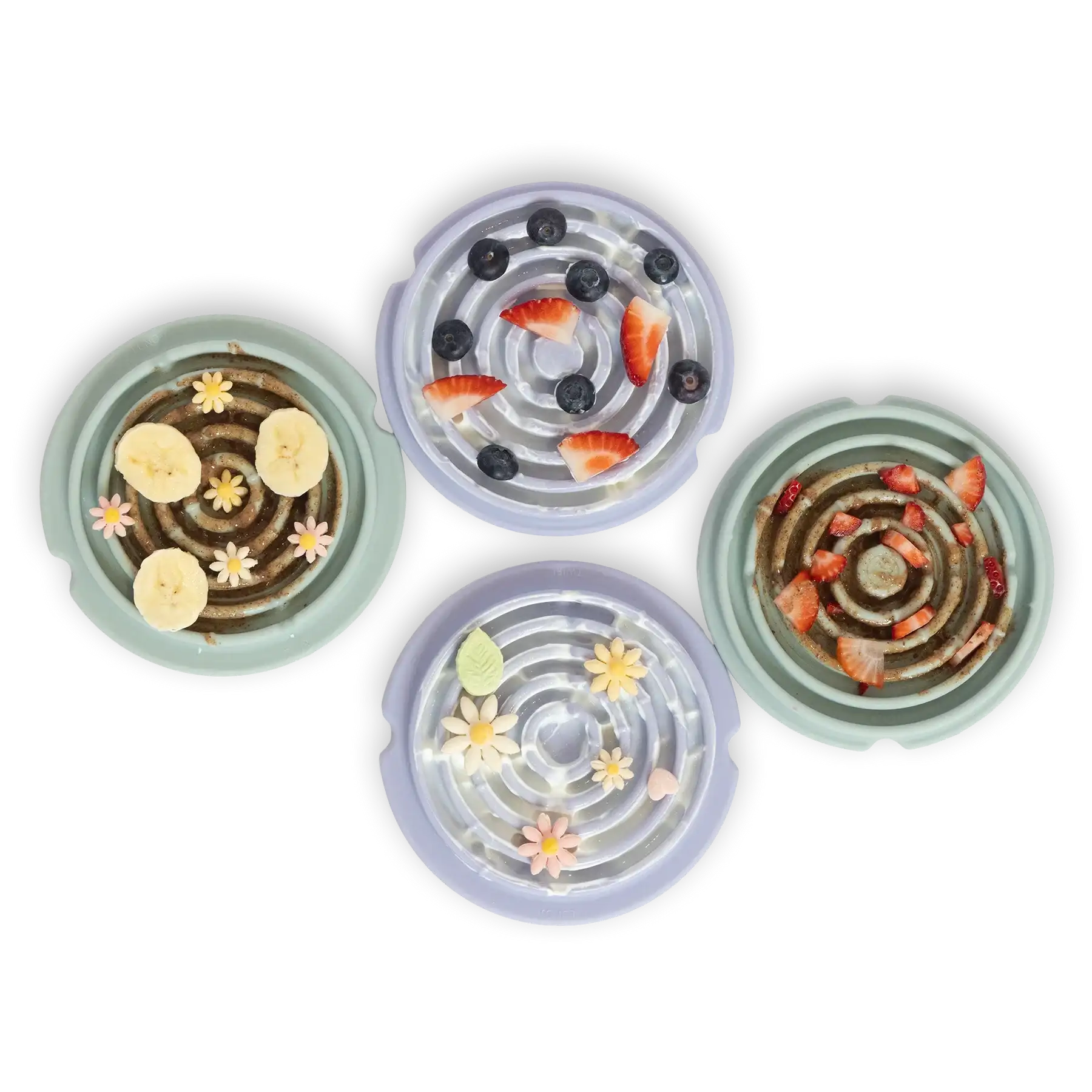 Lunoji Twirl lick mat filled with spreadable treats, spiral texture designed for enrichment and stress relief.