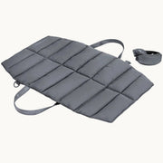 MiaCara Strada travel dog bed in dark grey quilted fabric, foldable with handles and strap for easy carrying