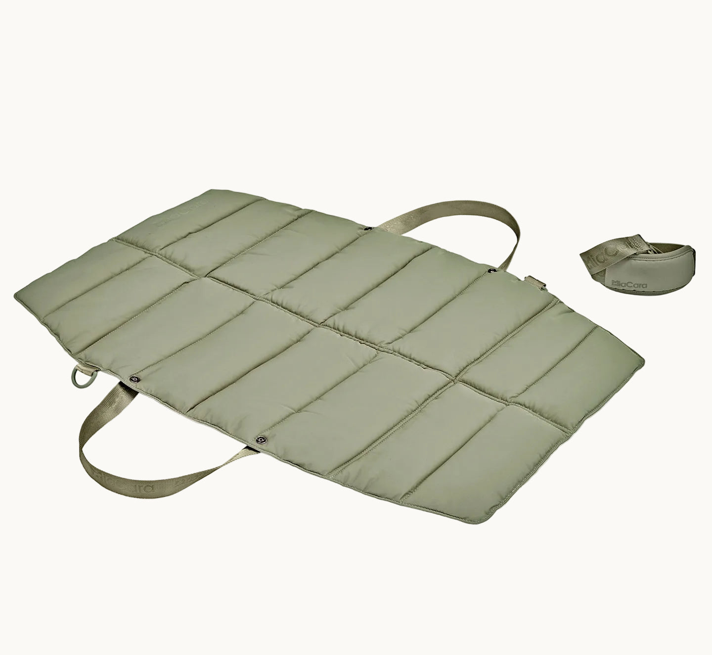 MiaCara Strada travel dog bed in green quilted fabric, foldable with handles and strap for easy carrying