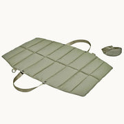 MiaCara Strada travel dog bed in green quilted fabric, foldable with handles and strap for easy carrying