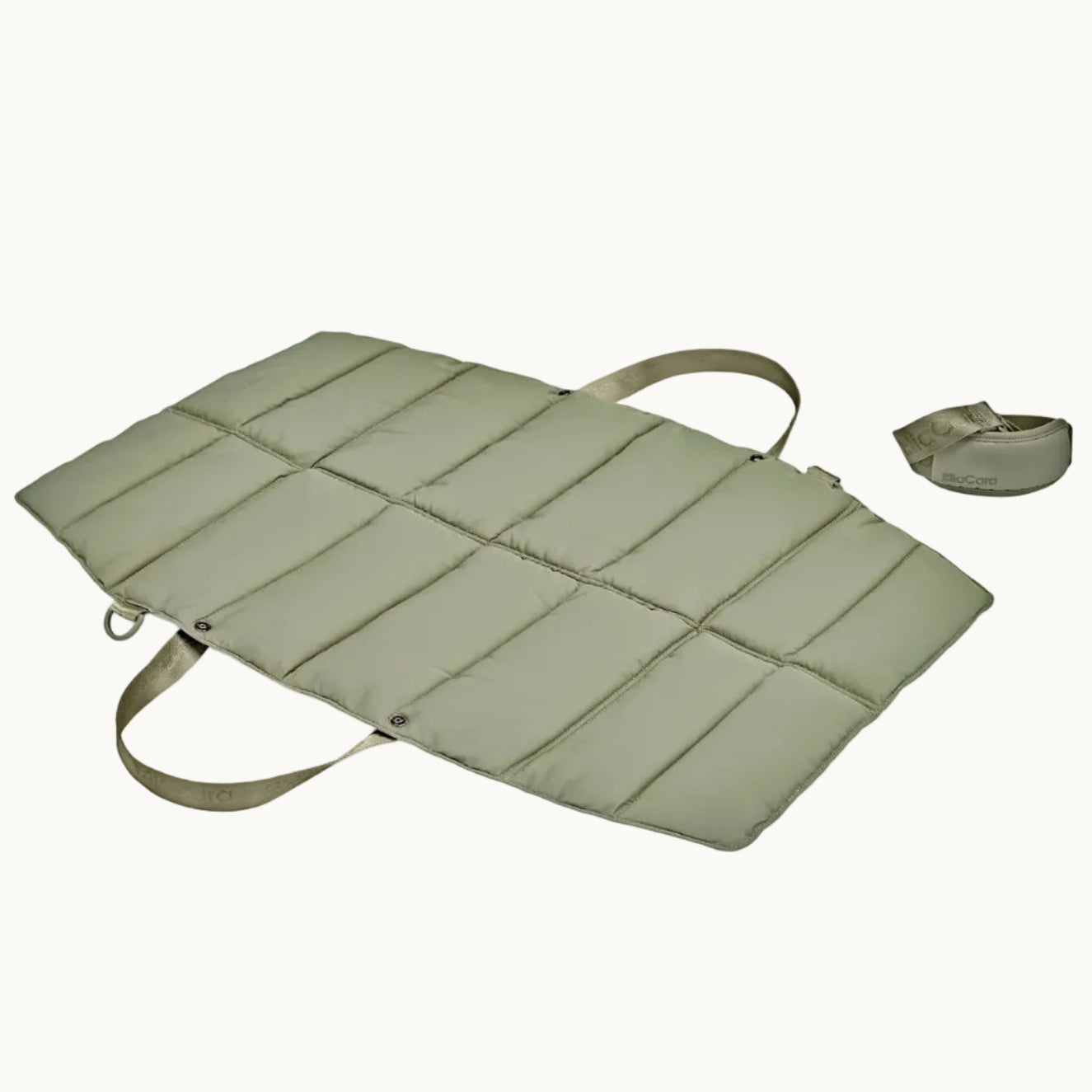 MiaCara Strada travel dog bed in green quilted fabric, foldable with handles and strap for easy carrying