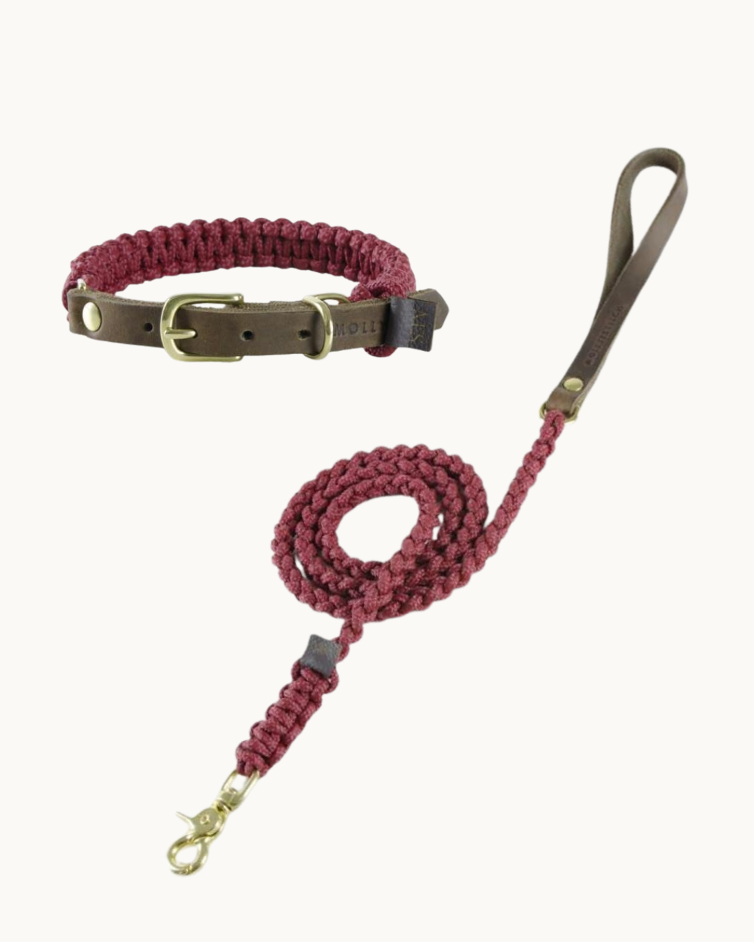 Touch of Leather Collar Walk Set - Red Wine