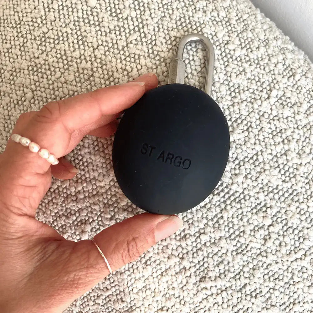 Round beige silicone treat pouch by ST ARGO, crafted from food-grade BPA-free material for safe and fresh storage